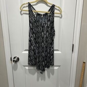 Pretty Girl Womens Tank Top Black White Ikat Diamond Geometric Racerback XL